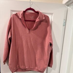 aerie Pink Pullover Sweatshirt with V-Neck and Long Sleeves